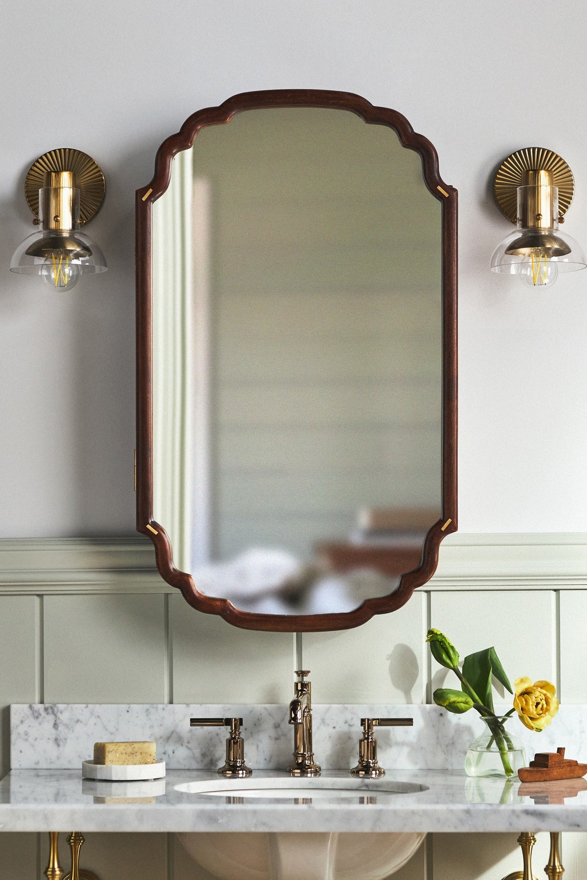 Vatn Acacia Wood Scalloped-Corner Medicine Cabinet featured in the Mirrored Medicine Cabinets collection