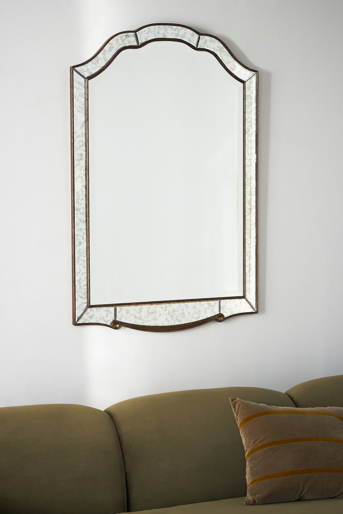 Arfur Antiqued Glass Border Arched Wall Mirror featured in the New In collection