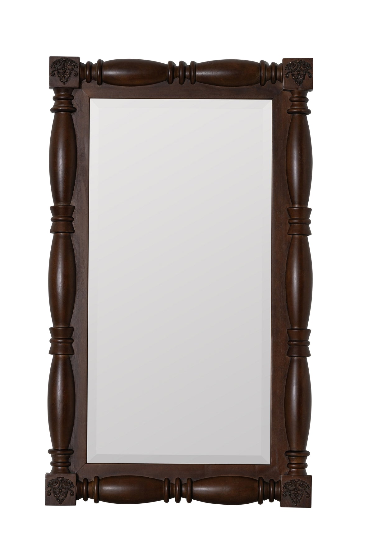 Haukur Turned Spindle Wood Wall Mirror, Walnut Finish, product view 1