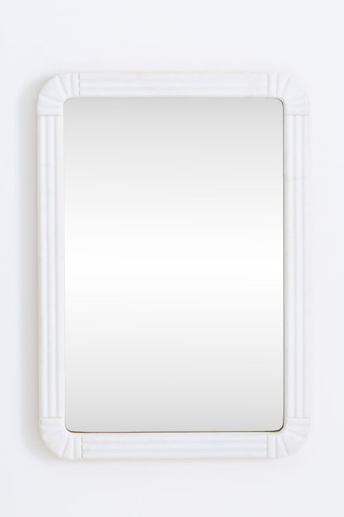 Hvita Fluted White Marble Rectangular Wall Mirror in 010 White, product view 1