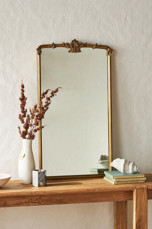 Lilja Floral Crest Gold Rectangular Wall Mirror in 070 Gold, product view 1