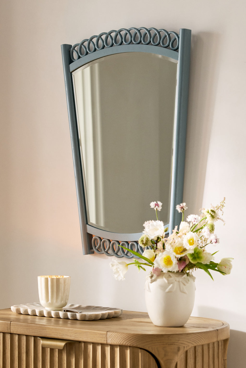 Runa Looped Ash Wood Tapered Wall Mirror in Blue, product view 6