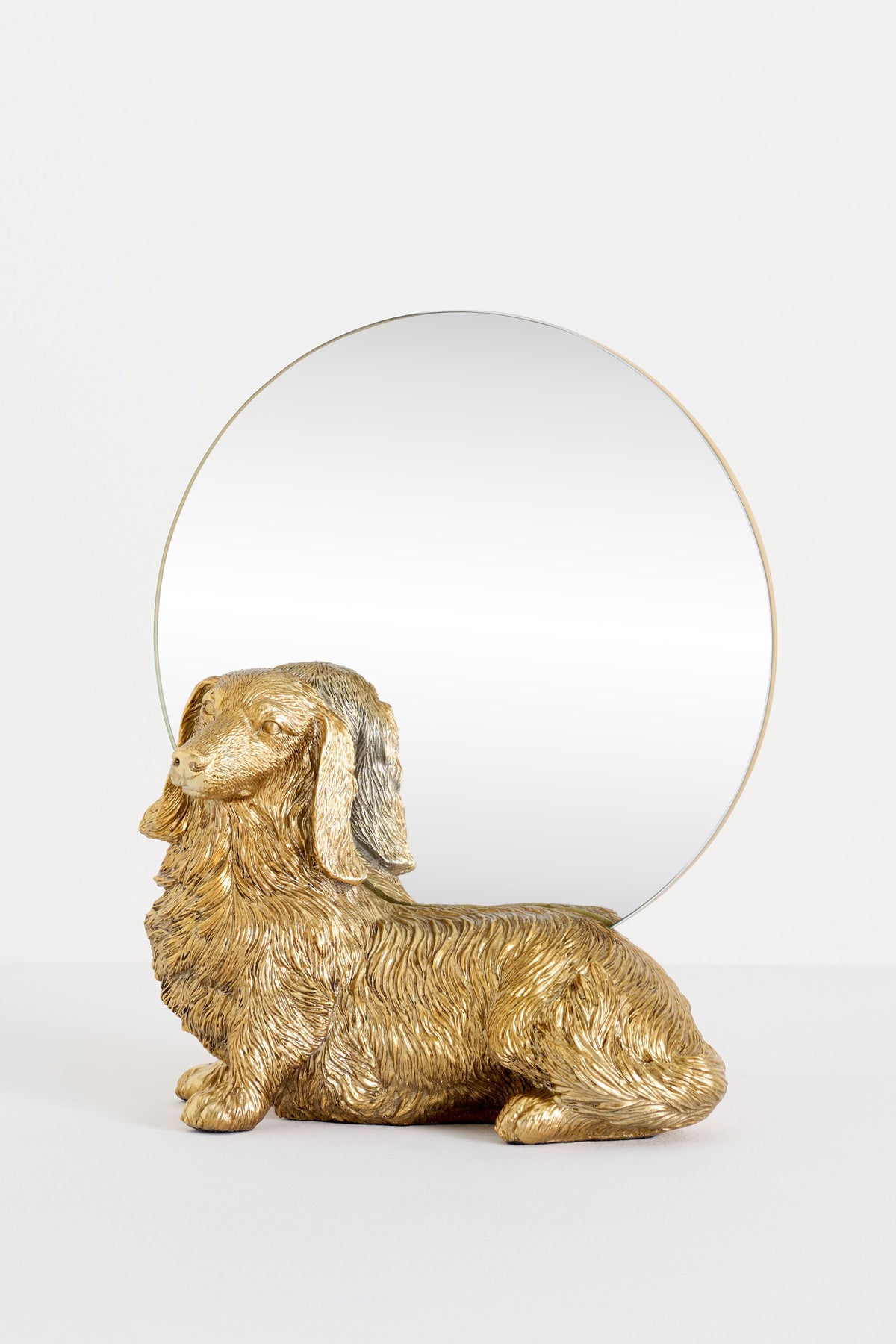 Vinur Gold Dog Figurine Tabletop Vanity Mirror in Dachshund, product view 3