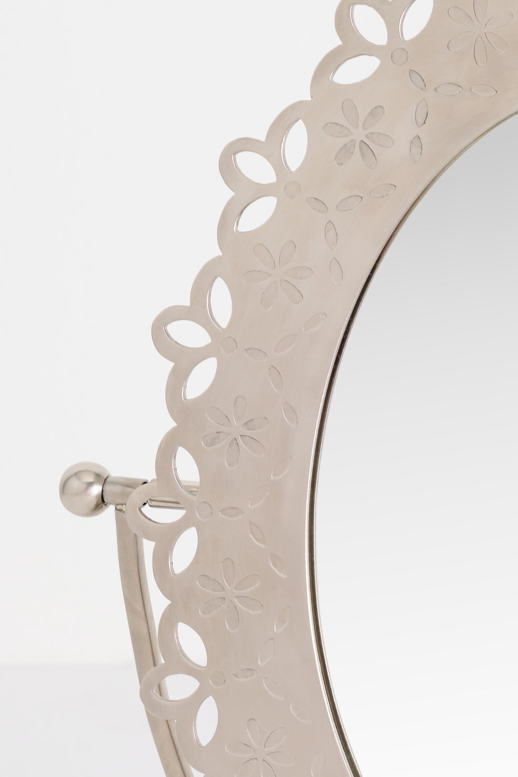 Mani Laser-Cut Floral Tabletop Vanity Mirror, Brushed Nickel, product view 2