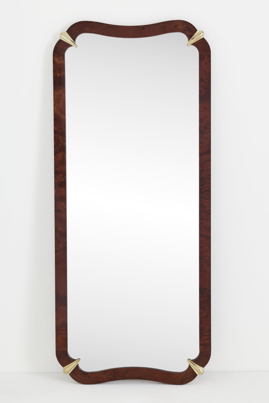 Ylur Curved Burl Veneer Full-Length Mirror, Gold-Tone Corners in Dark Burl, product view 2