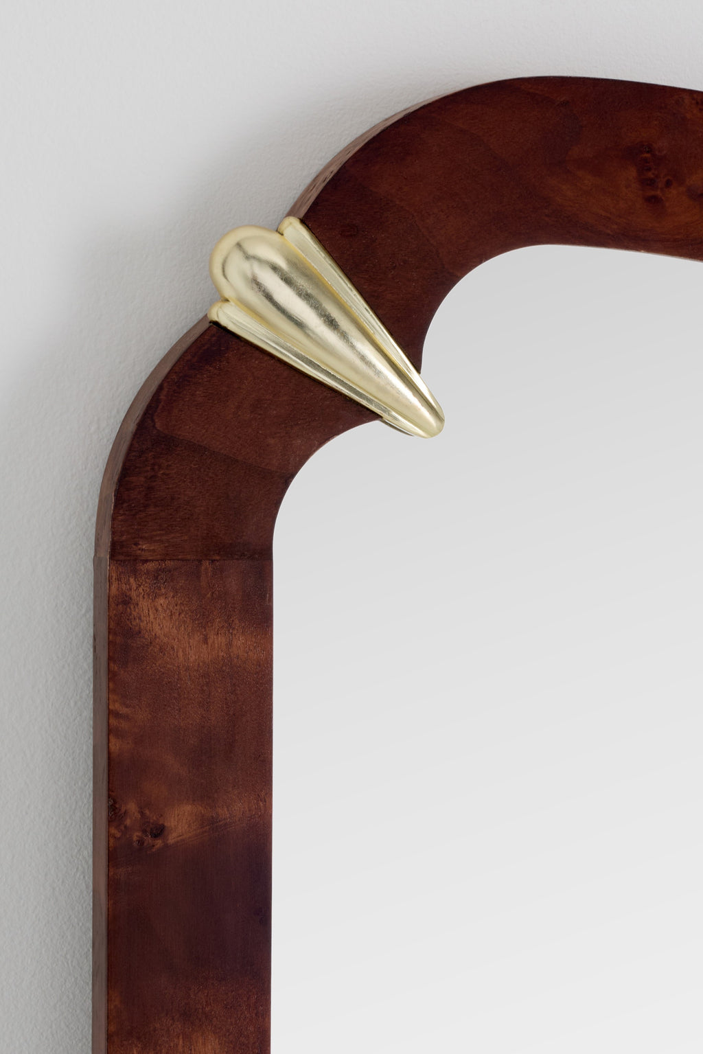 Ylur Curved Burl Veneer Full-Length Mirror, Gold-Tone Corners in Dark Burl, product view 3