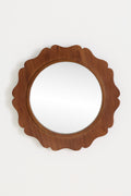 Erla Scalloped Acacia Wood Round Wall Mirror, 16 in in Brown, product view 1