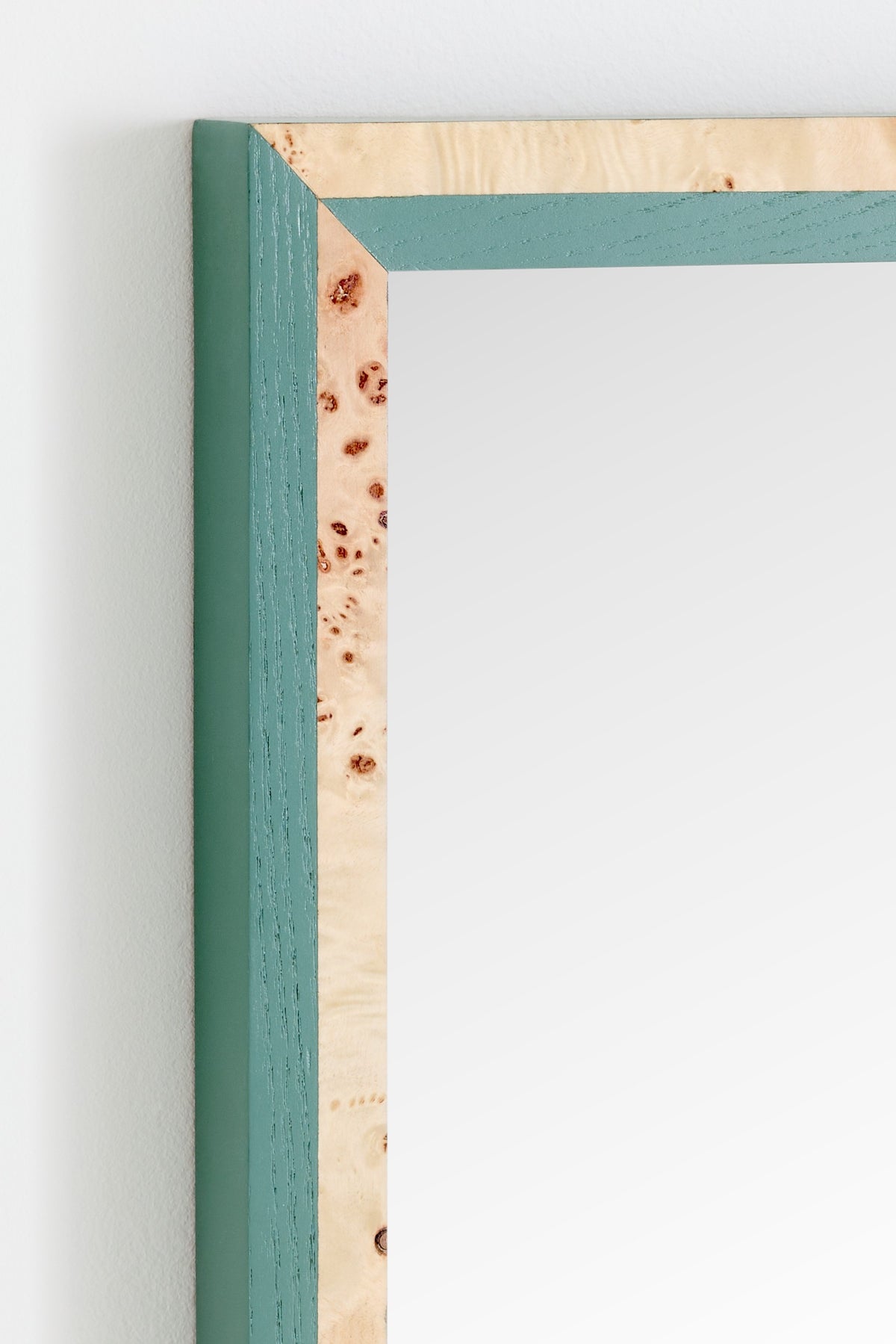 Tvenna Color-Block Burl Veneer Narrow Wall Mirror in Light Burl, product view 2