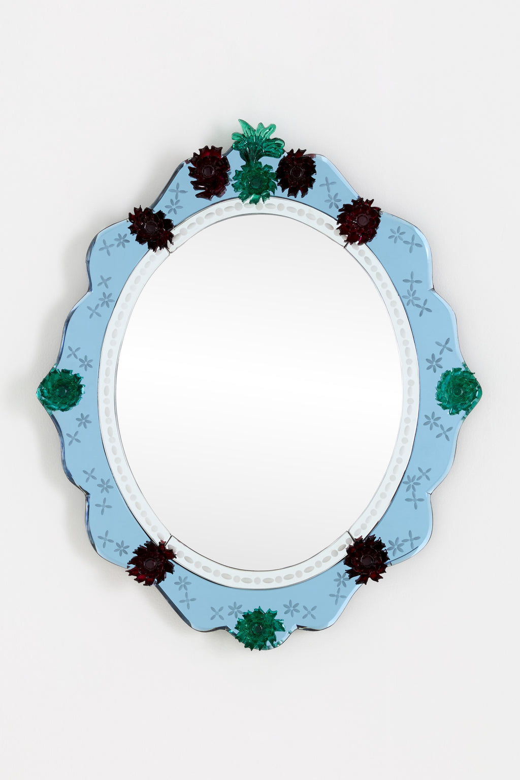 Asta Venetian-Style Floral Oval Wall Mirror, Tinted Glass in Blue, product view 2