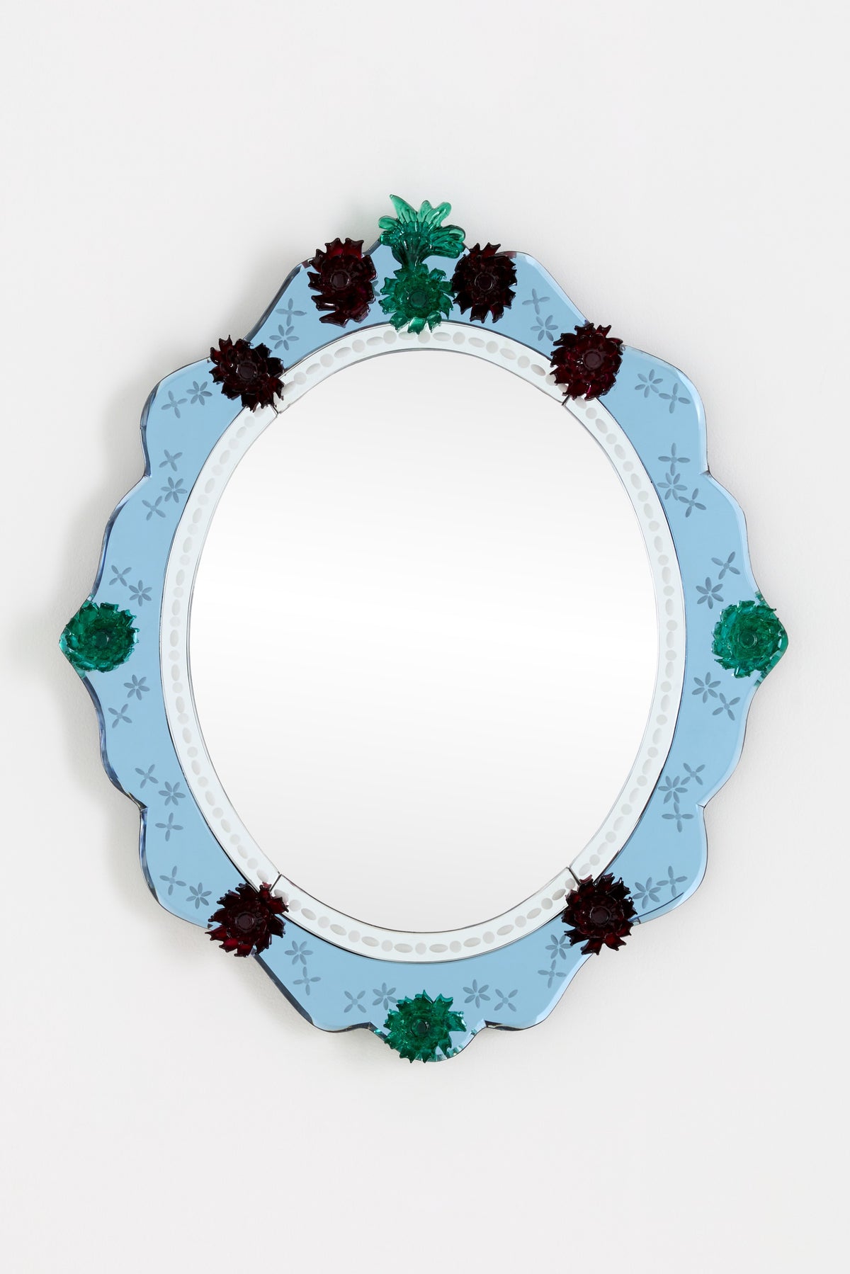 Asta Venetian-Style Floral Oval Wall Mirror, Tinted Glass in Blue, product view 2