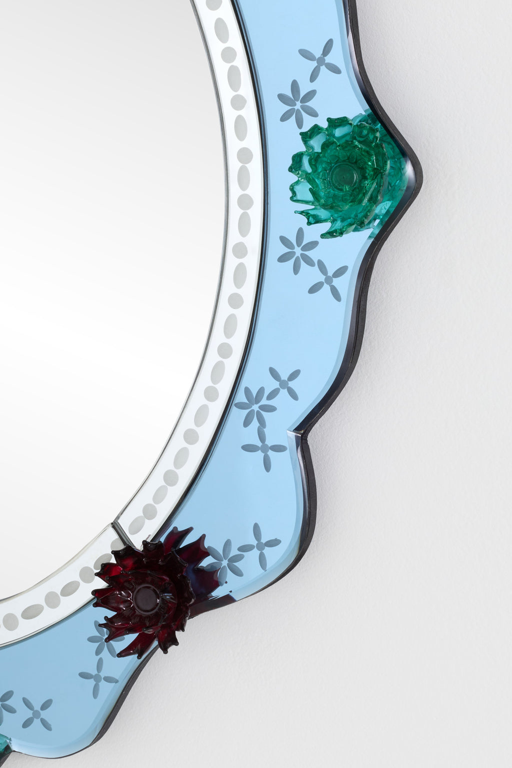 Asta Venetian-Style Floral Oval Wall Mirror, Tinted Glass in Blue, product view 3
