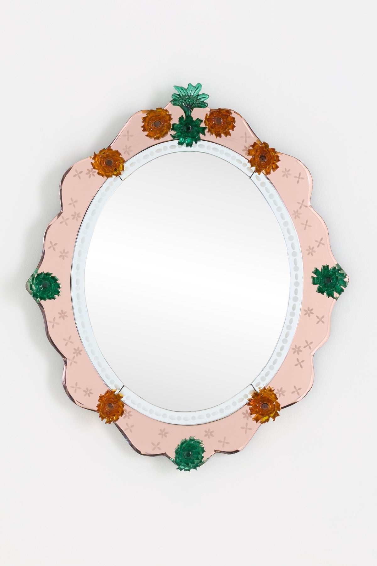Asta Venetian-Style Floral Oval Wall Mirror, Tinted Glass in Blush, product view 5
