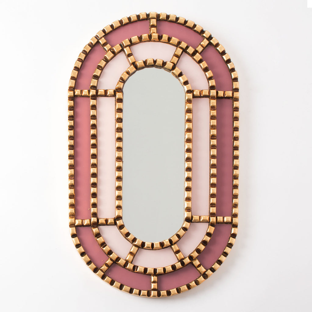 Gloa Pink and Gold Geometric Oval Wall Mirror, product view 2