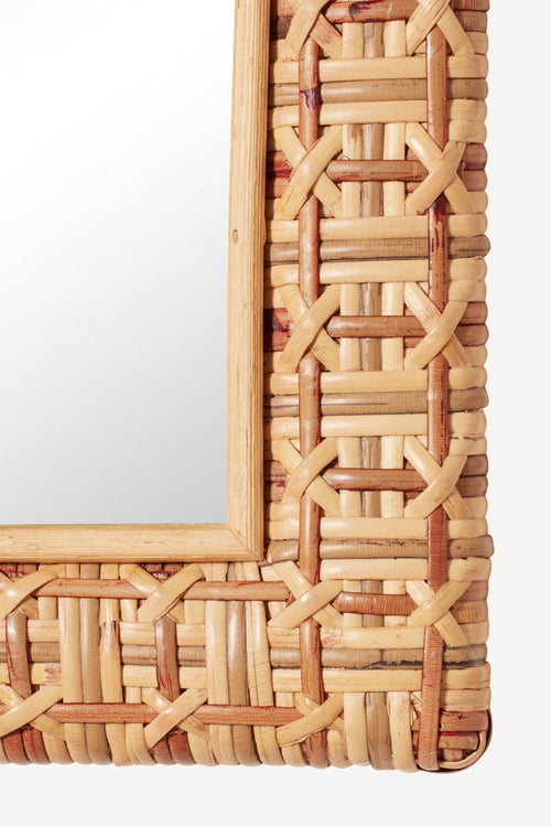 Yndi Woven Rattan Arched Wall Mirror with Shelf in 085 Coral, product view 2