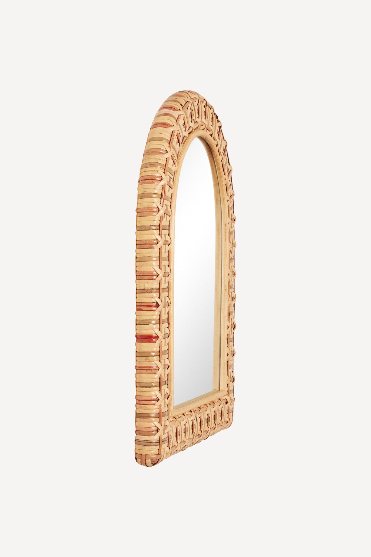 Yndi Woven Rattan Arched Wall Mirror with Shelf in 085 Coral, product view 5