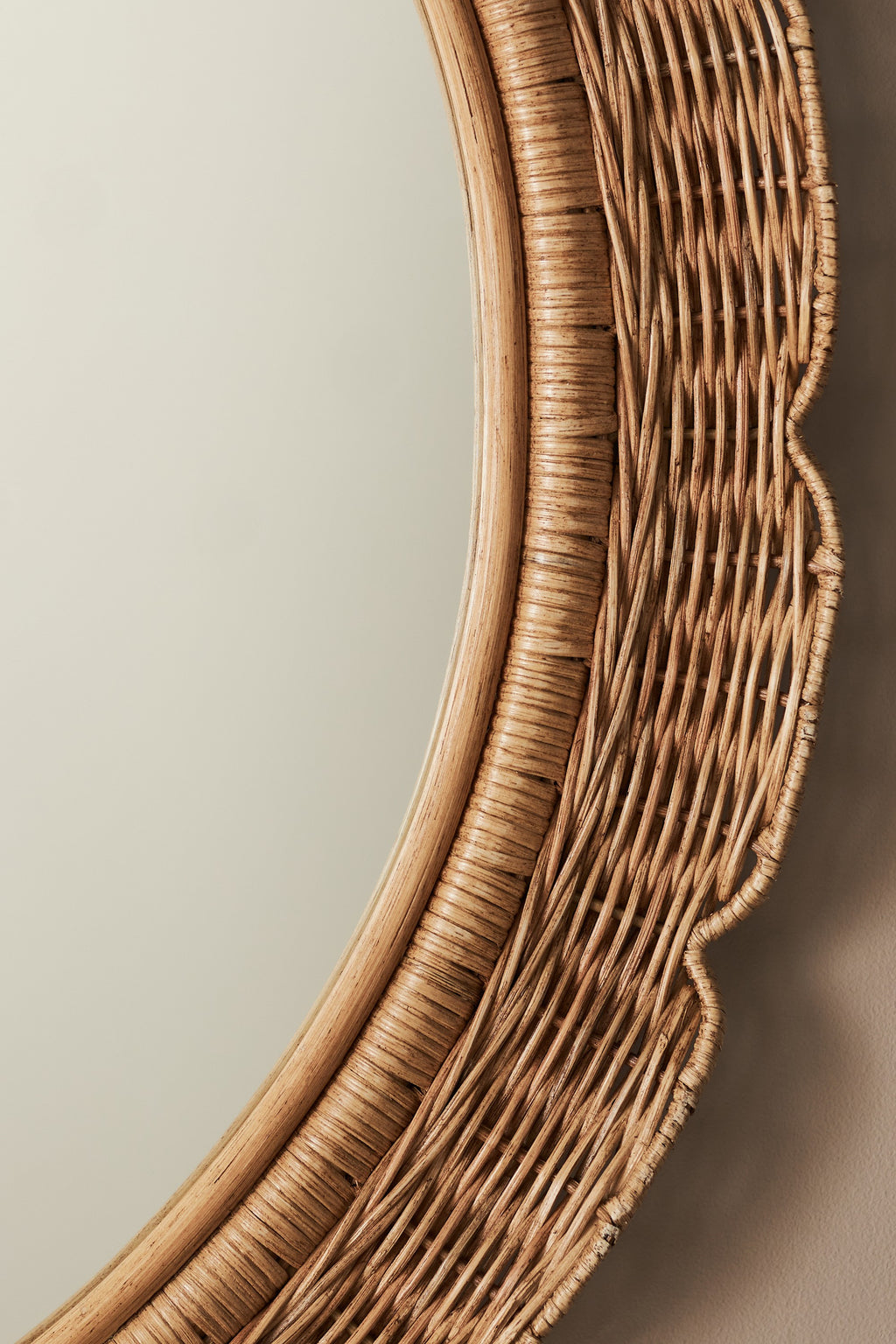 Karfa Scalloped Rattan Round Wall Mirror, 39 in in 111 Natural, product view 2