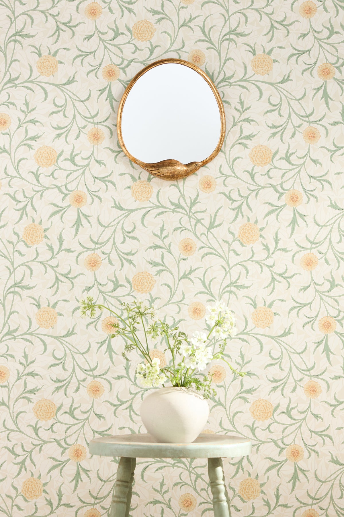 Lundi Brass Bird Petite Round Wall Mirror, product view 1