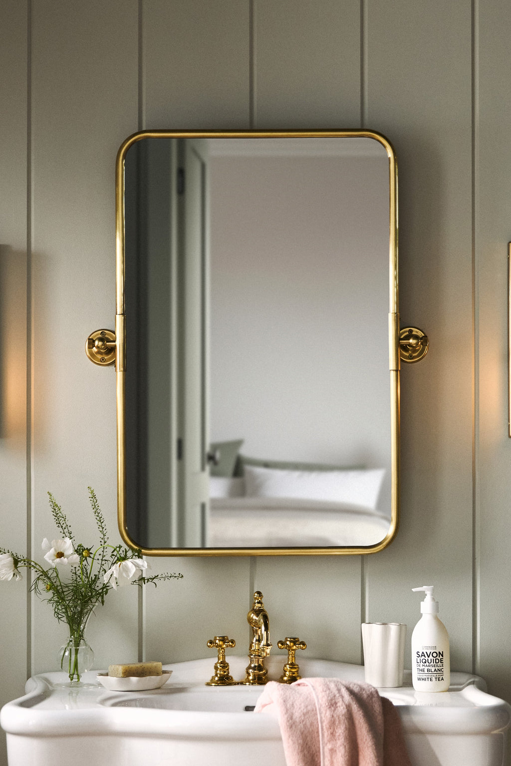 Eir Pivoting Bathroom Wall Mirror, Brass Finish in 070 Gold, product view 1