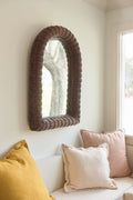Mosi Woven Rattan Wall Mirror, Arched or Oval in Brown, product view 1