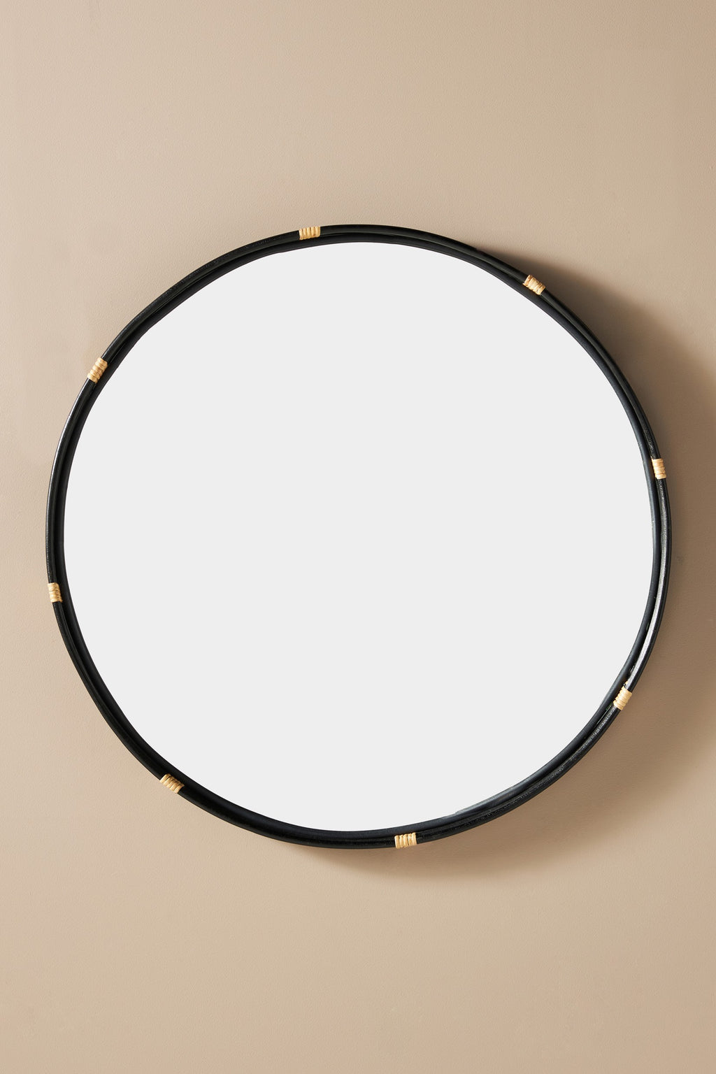 Kol Black Rattan Round Wall Mirror, 34 in in 001 Black, product view 2