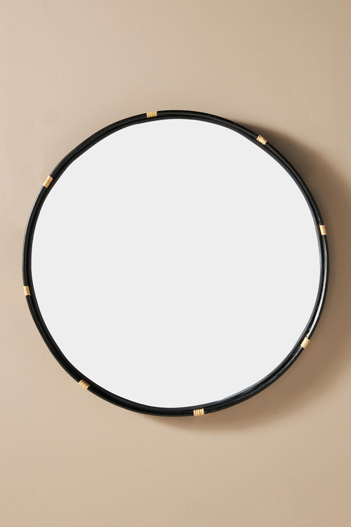 Kol Black Rattan Round Wall Mirror, 34 in in 001 Black, product view 2