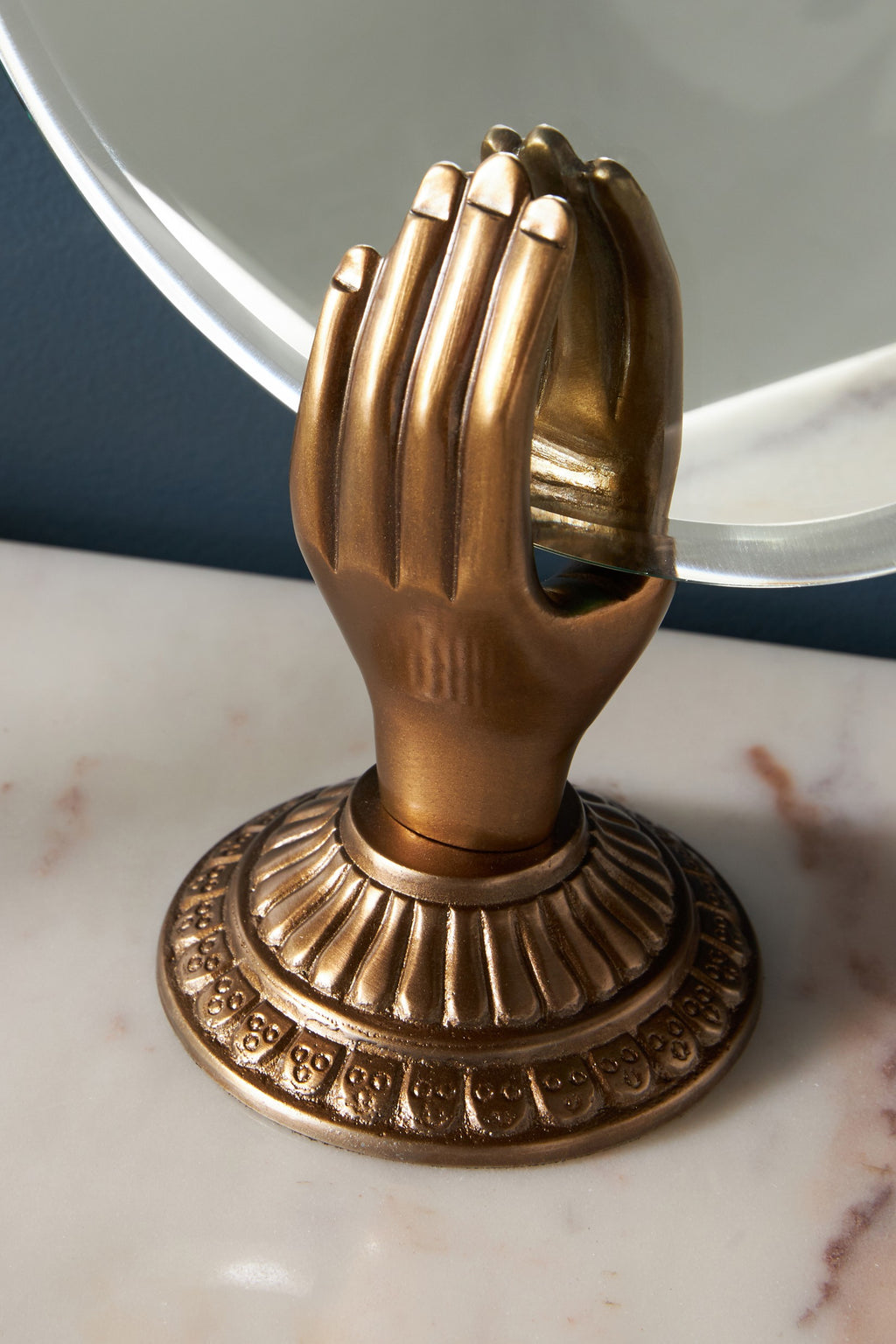 Greip Sculpted Hand Tabletop Vanity Mirror, Bronze Finish in Brass, product view 2