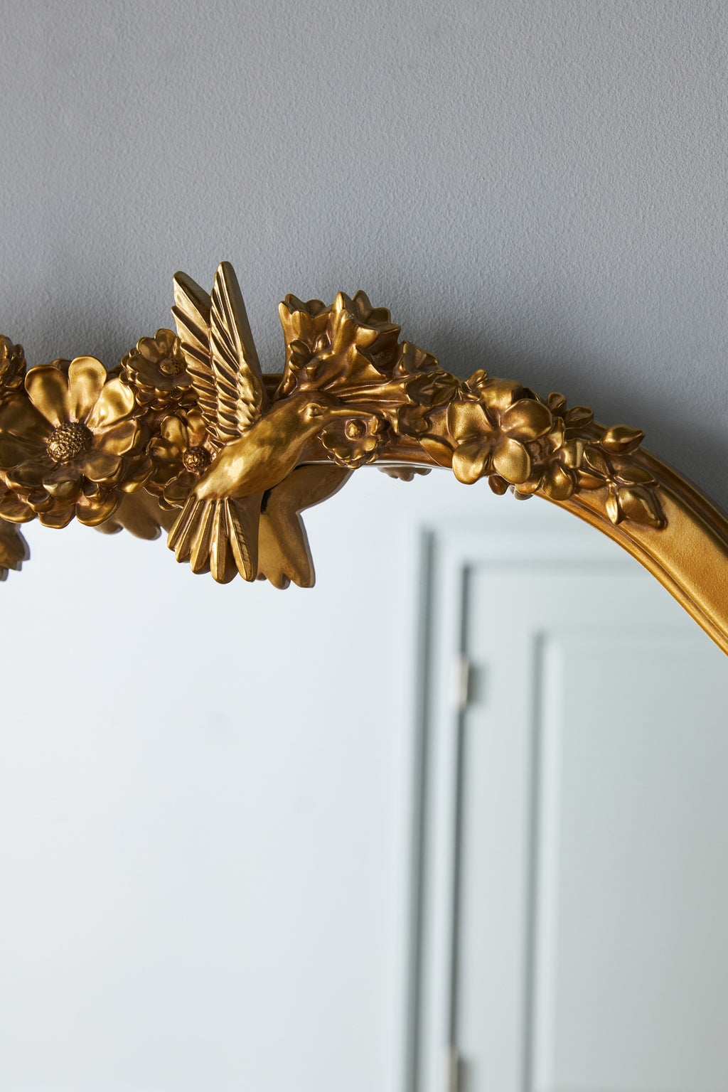 Vala Hummingbird Floral Gold Arched Mantel Mirror, product view 6