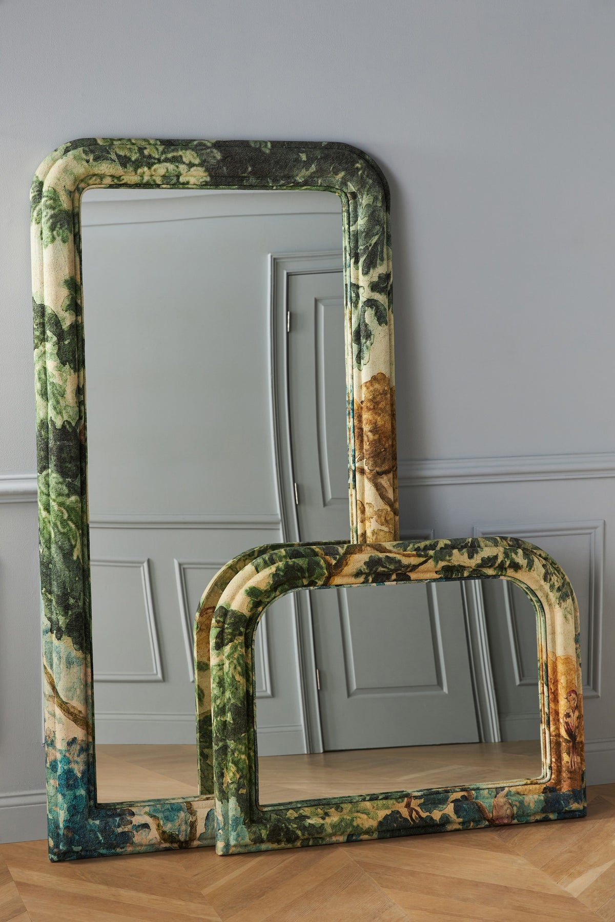 Saga Botanical Tapestry Upholstered Mantel Mirror in 000 Judarn, product view 2