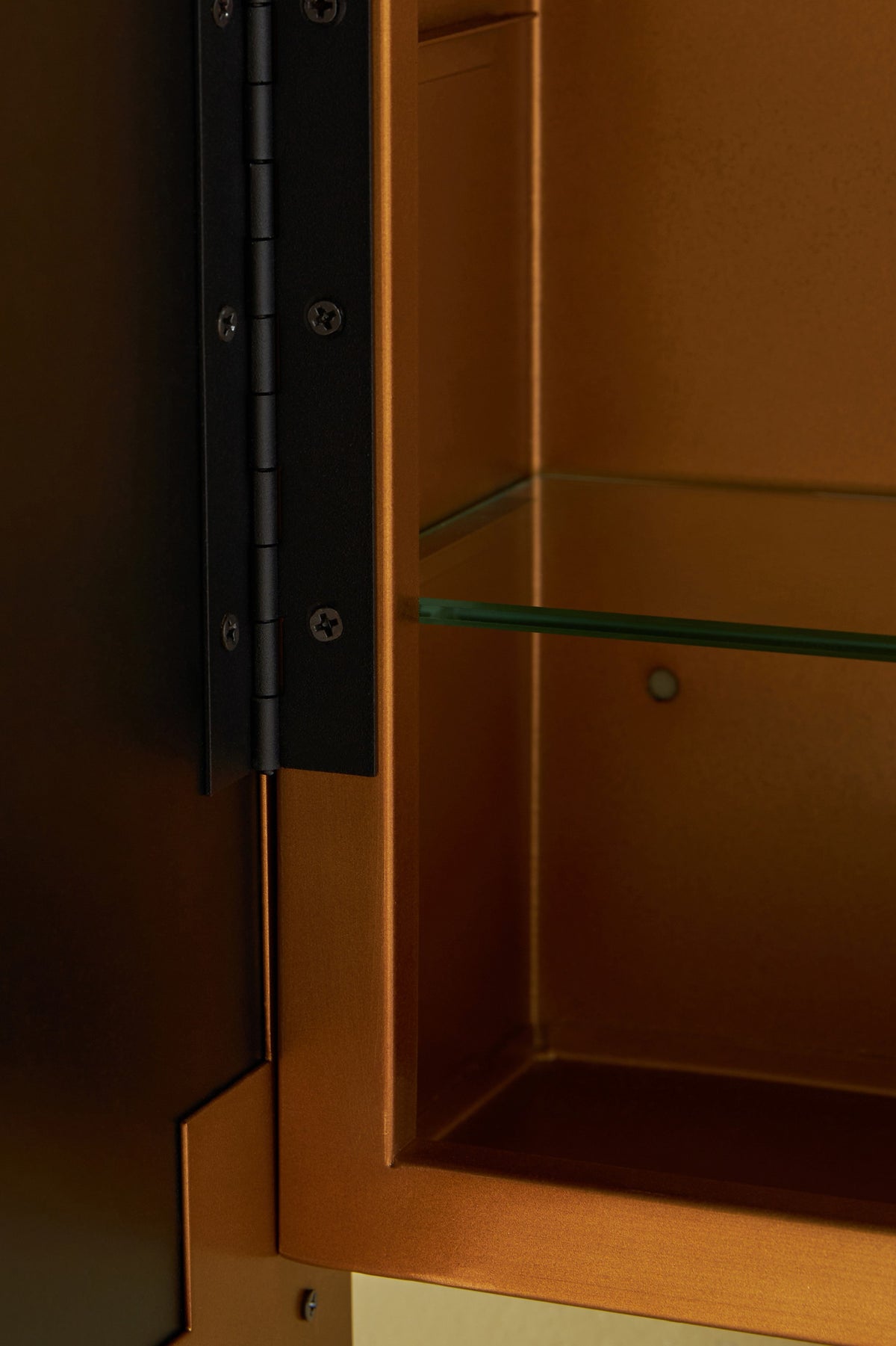 Hulda Gold Medicine Cabinet with Notched Top Corners in 070 Gold, product view 3