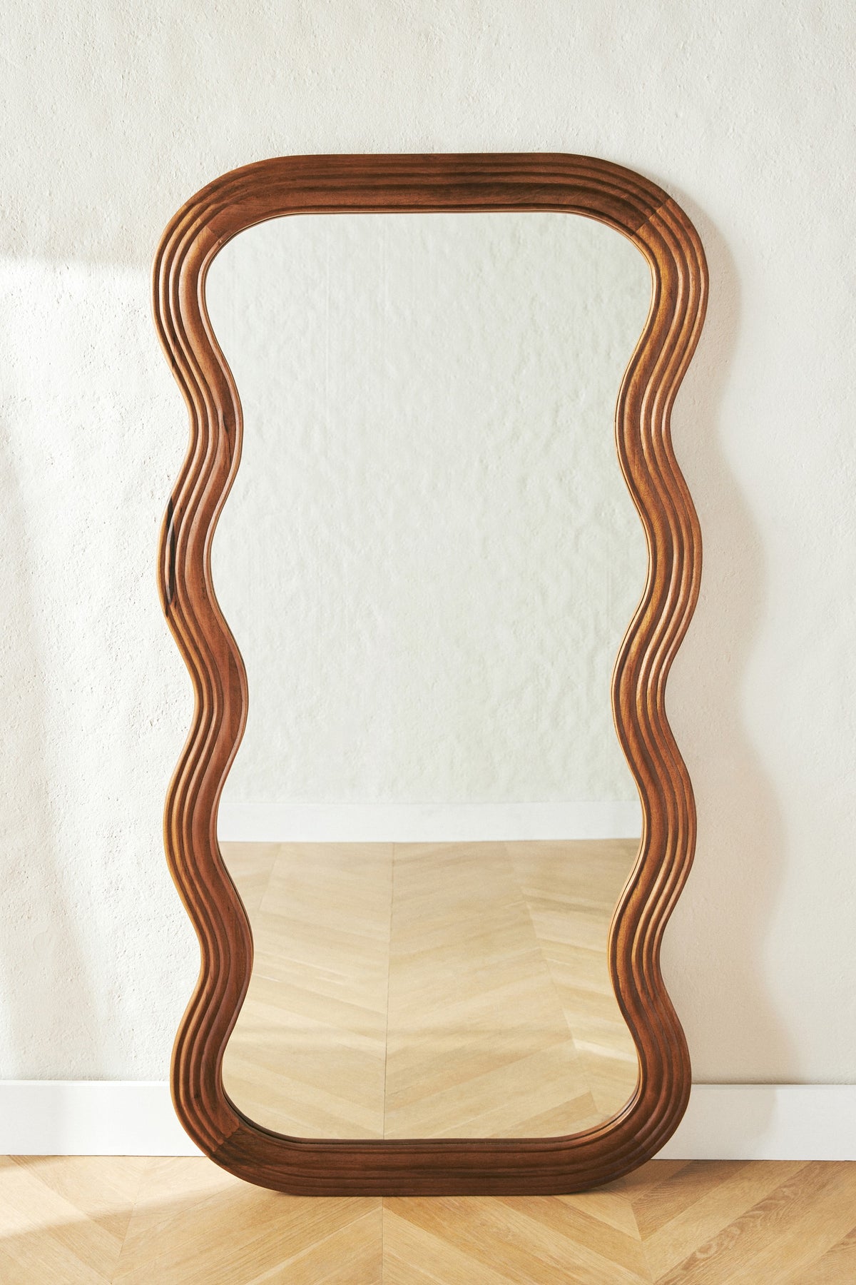 Bylgja Wavy Hardwood Mirror, Wall or Floor Sizes in Brown, product view 3