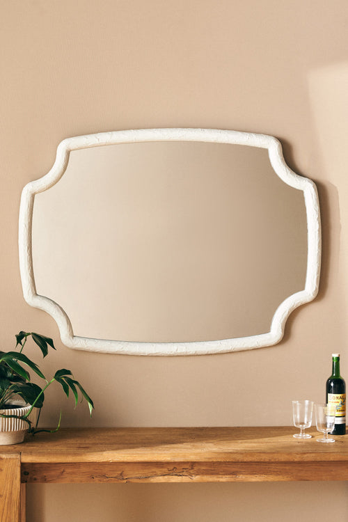 Fonn Textured White Scalloped-Corner Wall Mirror in 010 White, product view 1