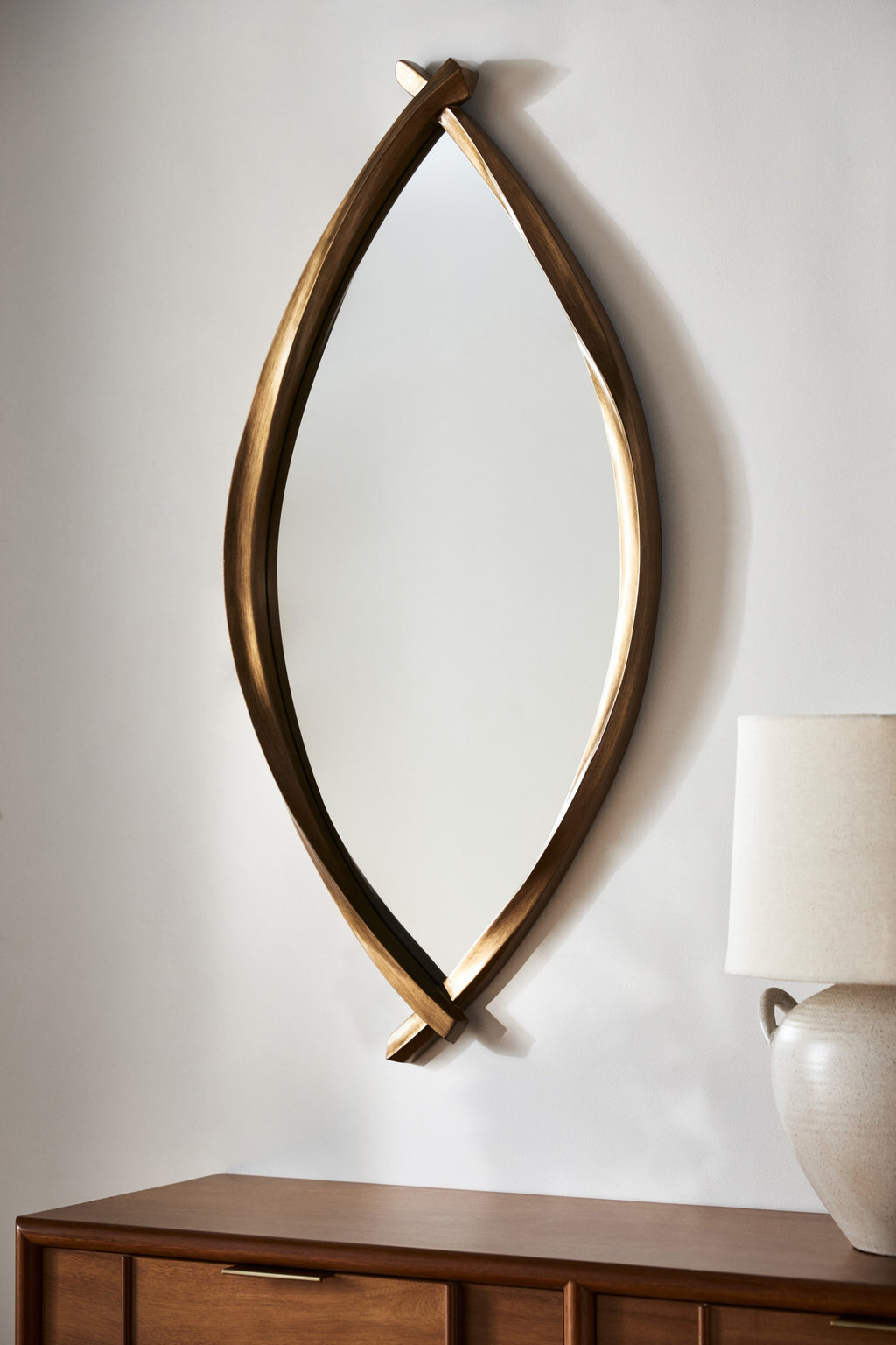 Nanna Twisted Almond-Shape Wall Mirror, Antique Gold in 070 Gold, product view 1