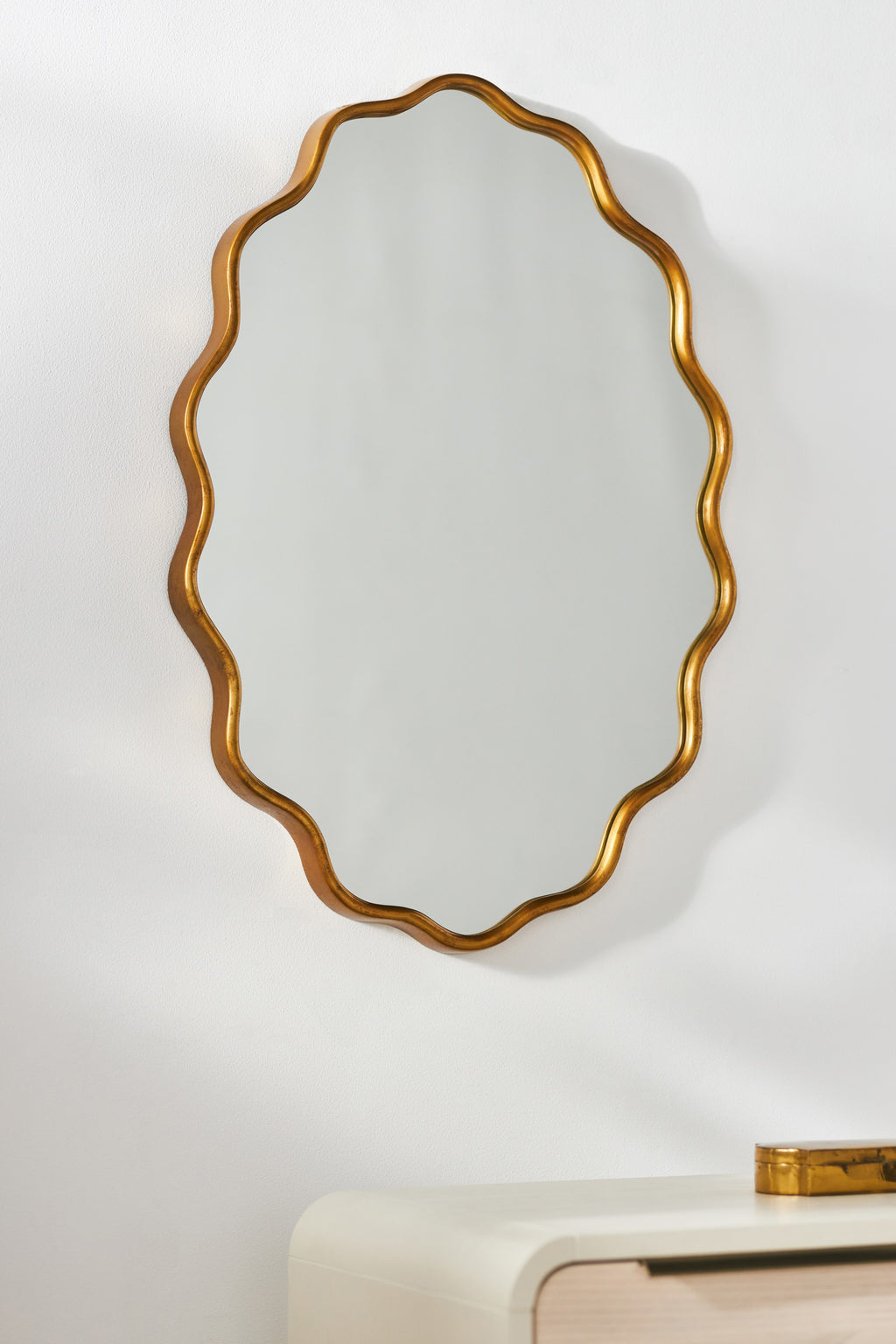Alda Wavy Scalloped Oval Wall Mirror in Brass, product view 5
