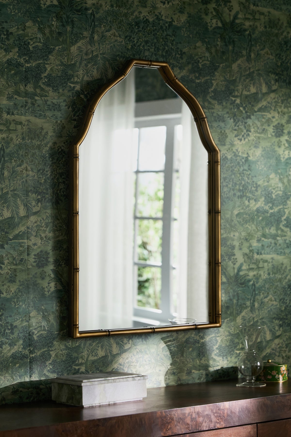 Hof Faux Bamboo Pagoda Arch Wall Mirror, Gold, product view 1